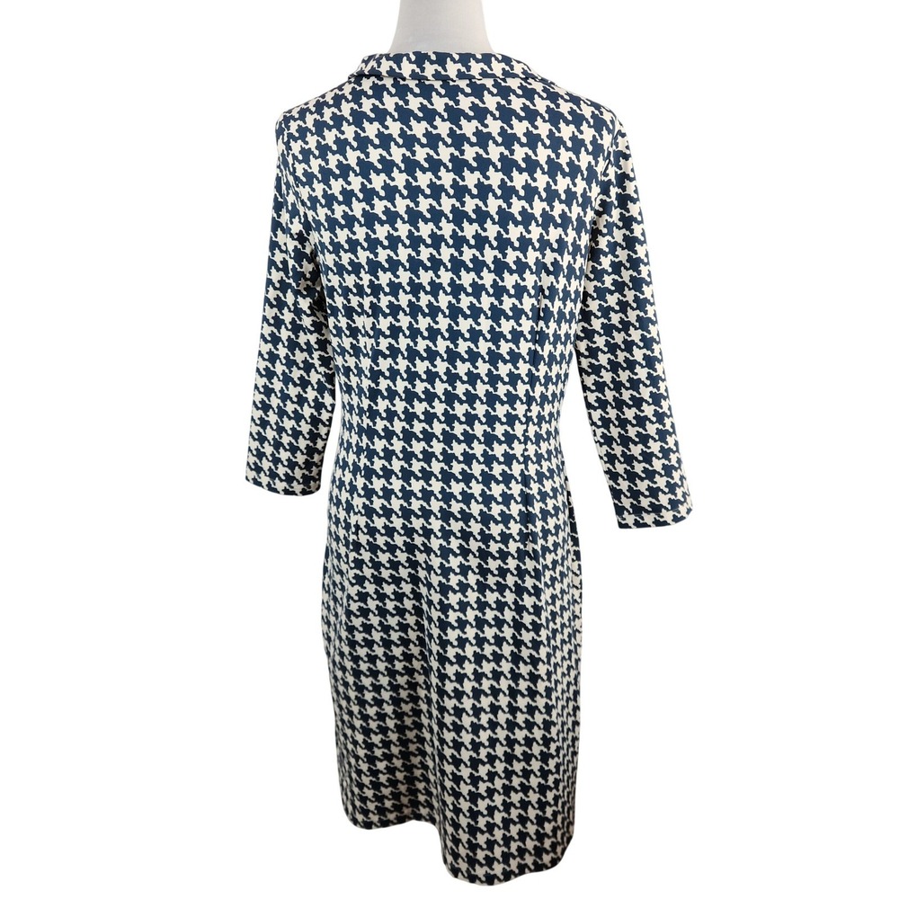 J.McLaughlin Womens Blue White Houndstooth Catalina Cloth Sheath Dress Size M - Picture 3 of 8